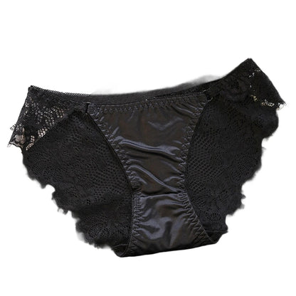 1pc Women's Sexy Lace Panties Satin Seamless Underwear Lace Mesh Sheer Low Waist Triangle Underwear Ladies Thin Breathable Brief luvshop24