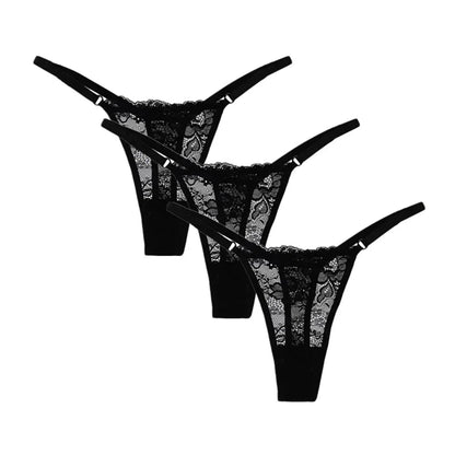 3PCS Adjustable Sexy Transparent Thong Panties Women Lace Underwear Low Waist Female T-back String Underpants luvshop24