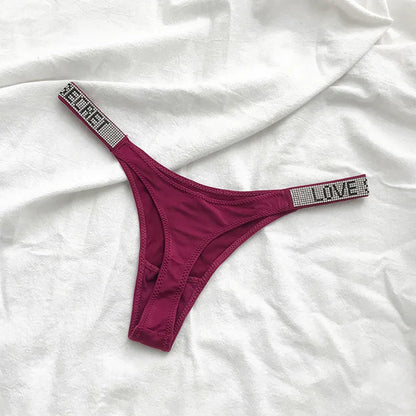 5Pcs Low Waist Sexy Panties Women Thongs Rhinestones Letter Diamonds G-string Sports Thong Shorts Briefs T-back Size S-XL luvshop24