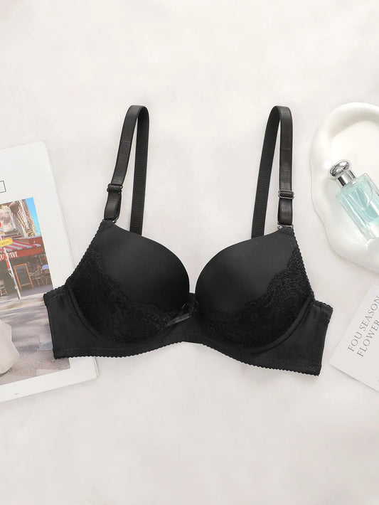 Women's sexy lace lingerie with steel rims gathered push ups adjustable shoulder straps comfortable and casual fit bra J2493 luvshop24