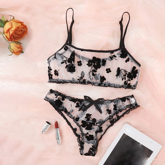 Women Plus Size Hot Erotic Lingerie Set Perspective Mesh Crop Tops Corsets Brief Set 2pcs Erotic Pajama Sets Erotic Clothing luvshop24