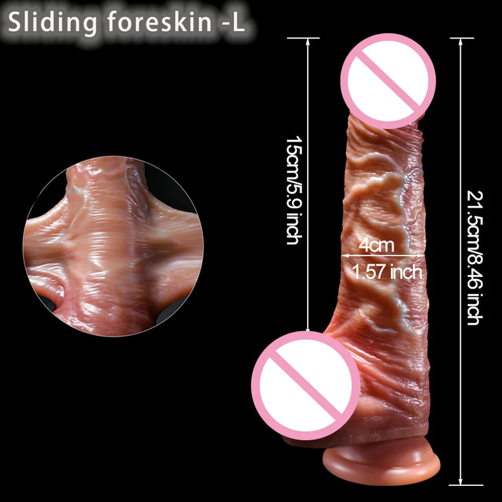 2 in1 Super Realistic Dildo Penis Sliding Foreskin+Ejaculating Big Dick Penetration Anal Female Masturbation Sexy Adult Sex toys luvshop24