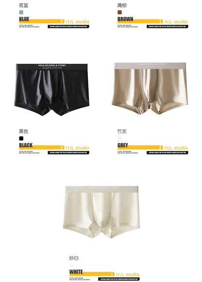 1/3Pcs Breathable Thin Satin Silk Boxer Briefs Seamless Mid Waist Ice Silk Boxers Underpants Smooth Underwear for Men Daily luvshop24