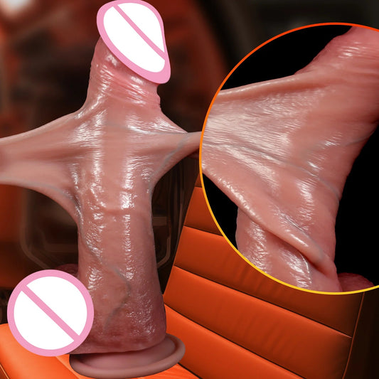 2 in1 Super Realistic Dildo Penis Sliding Foreskin+Ejaculating Big Dick Penetration Anal Female Masturbation Sexy Adult Sex toys luvshop24