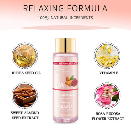 Massage Oil for Relaxing, Massage Oil for Joint Almond and Rose Massage Oils Moisturizing Body Oil for Men and Women 8.6 Fl.oz luvshop24