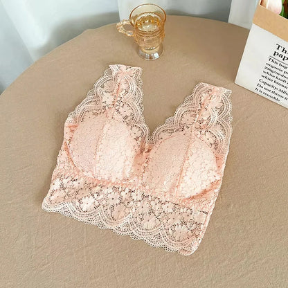Lace Bras Top Women Deep V Neck Sexy Lingerie Wire Free Bra Tank Tops Female Underwear V Back Bralette Padded Camisole luvshop24