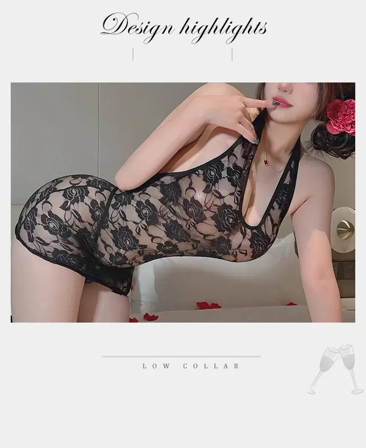 Lingerie dress Lace perspective seductive neck hanging revealing chest tight fitting hip hugging dress fetish latex sexy outfits luvshop24