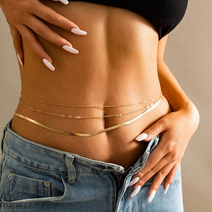 3Pcs Boho Flat Snake Chain Belly Waist Chain for Women Simple Silver Color Zircon Summer Beach Jewelry Female Bikini Accessories luvshop24