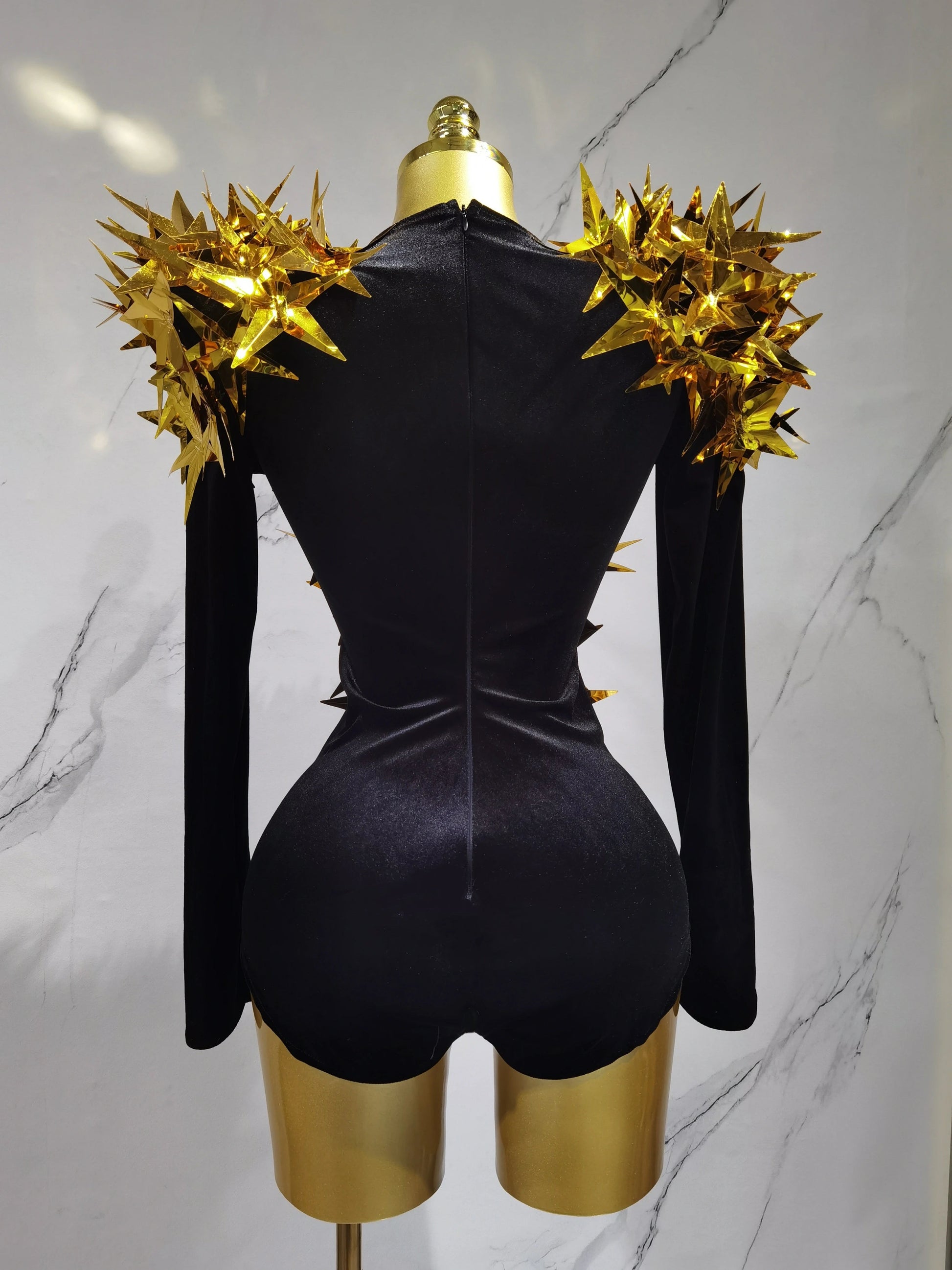 2025 New Shiny Black Rhinestone Velvet Long Sleeve Bodysuit Women Evening Party Club Gala Hosts NightClub Bar Stage Costumes luvshop24