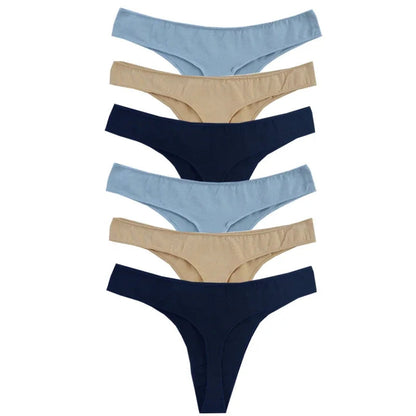 6pcs Cotton Women's Thongs Panties Sports Breathable Low Waist Underwear Lingerie Sexy Female Lady Solid Color G-String luvshop24