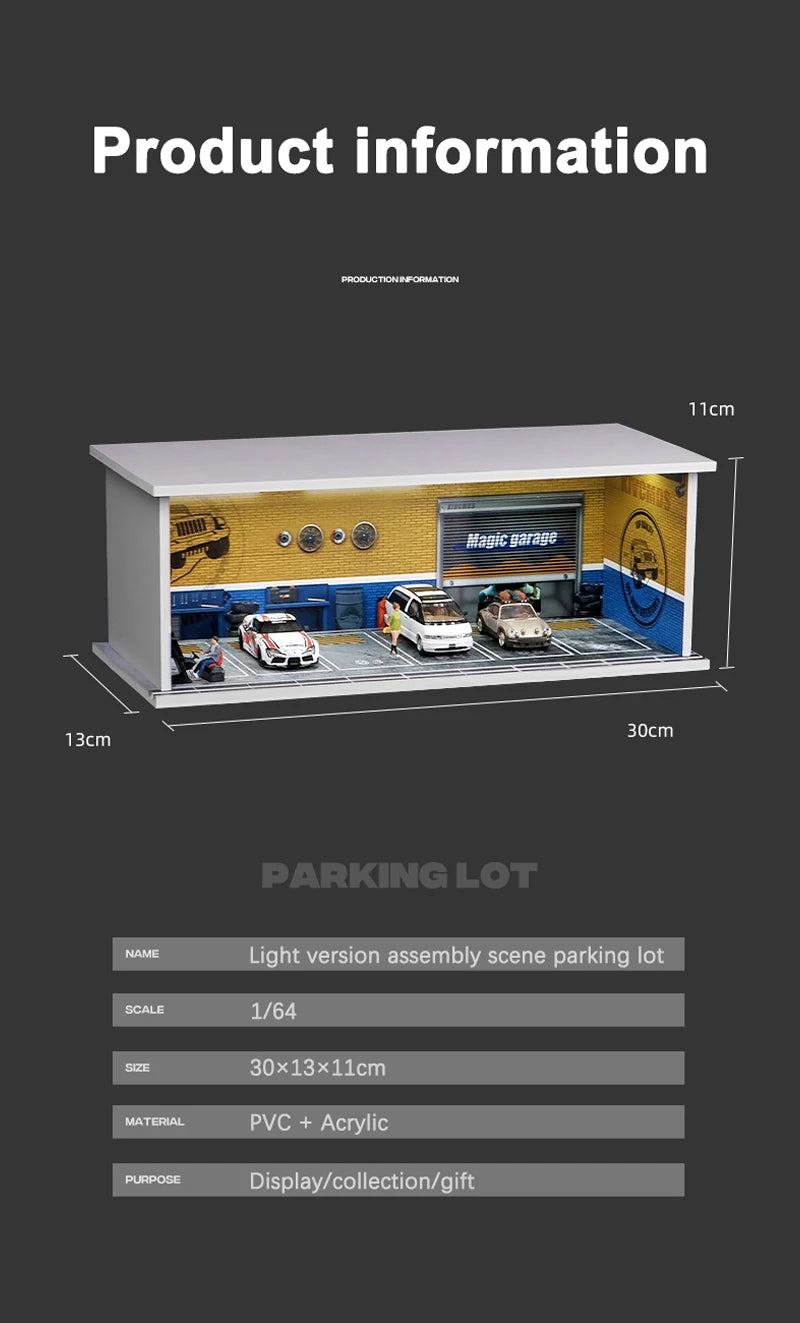1/64 Garage scene Model Scene with Light Version Simulation Model Scene Decoration Collect (Excluding dolls and car models) luvshop24