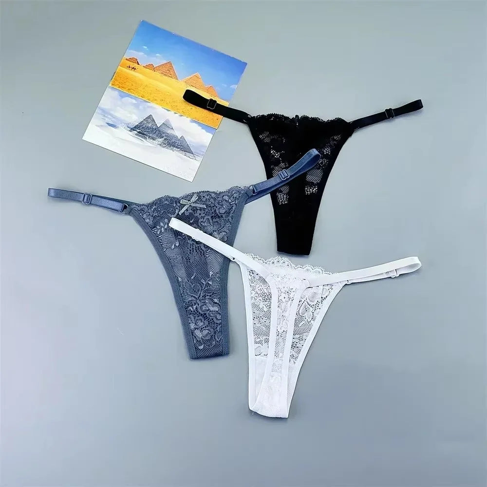 3Pcs Sexy Thongs Underwear for Women Perspective Lace G-String Panties Low Waist Plus Size Hot Wife Gift luvshop24