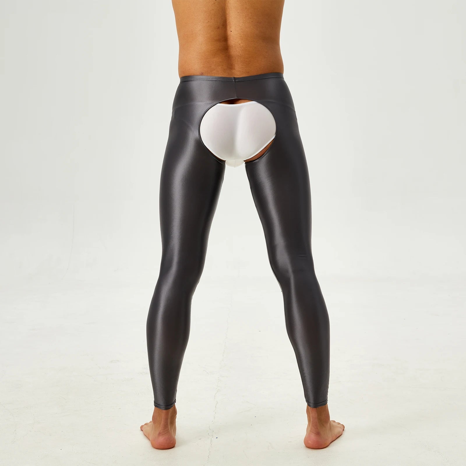 Glossy Crotchless Open Butt Leggings Mens Gays Erotic Nightwear Underpants High Waist Slim Fit Tights Underwear Baselayer Pants luvshop24
