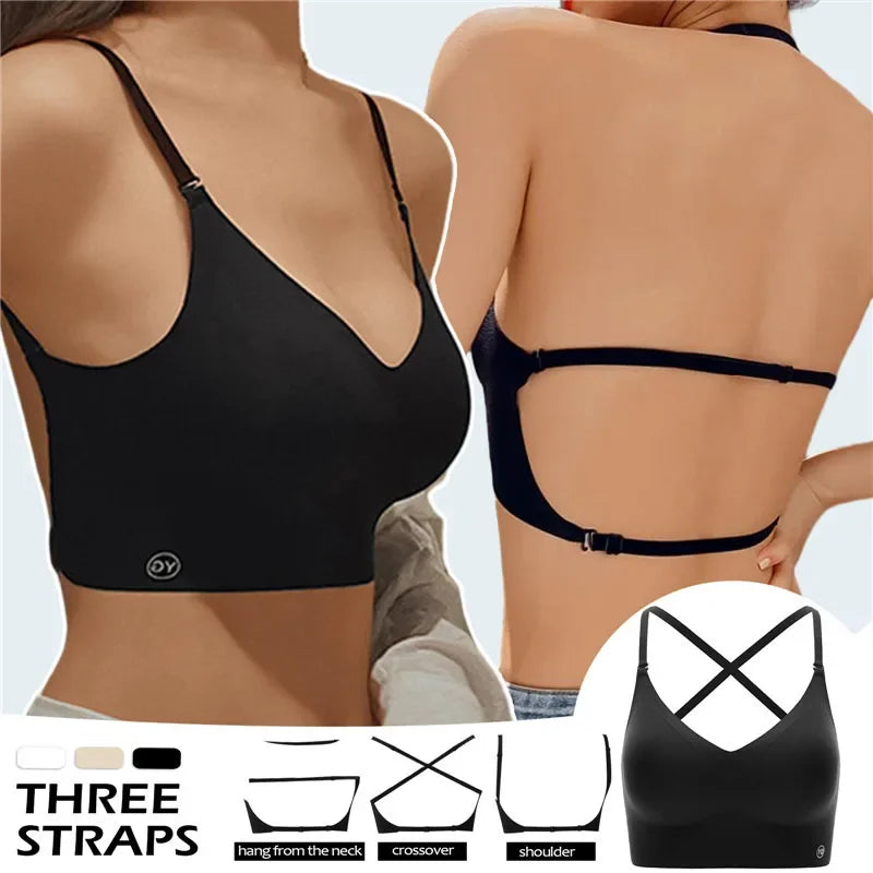 2024 Invisible Push Up Bra Backless Sexy Women Bras Low Cut Plunge Brassiere Open Back Wedding Underwear Seamless Lingerie luvshop24