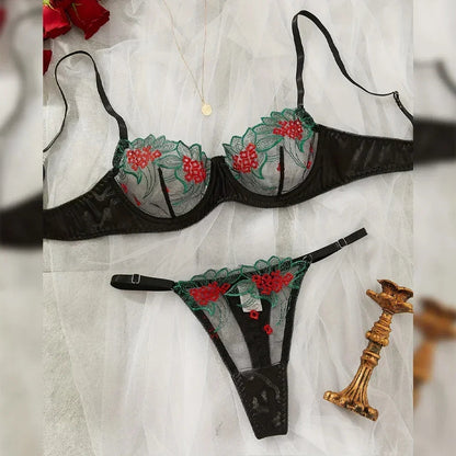 Floral Sexy Lingerie Lace Eroticу Bralette + Briefs Set Transparent Women's Underwear Embroidery Erotic Beautiful Bra And Panty luvshop24