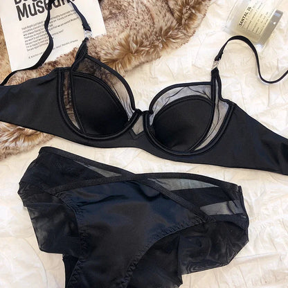 2 Pieces Sexy Underwear Set for Women Lace Push Up Bra French Thin Cup Comfort Brassiere Mesh Breathable Bralette Lingerie Set luvshop24