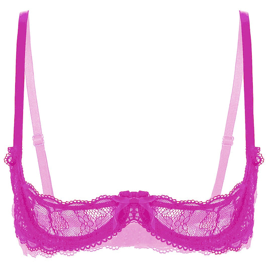 Women's Sheer Lace Lingerie Sexy Half Cup Bare Exposed Breast Underwire Push Up Bra Tops Adjustable Straps Unlined Brassiere luvshop24