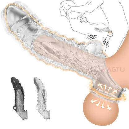 Reusable  Penis Extender Silicone Condom Dildo Sleeve Glans Delay Ejaculation Cockring Adult Sex Toys Vibrator For Men Couples luvshop24