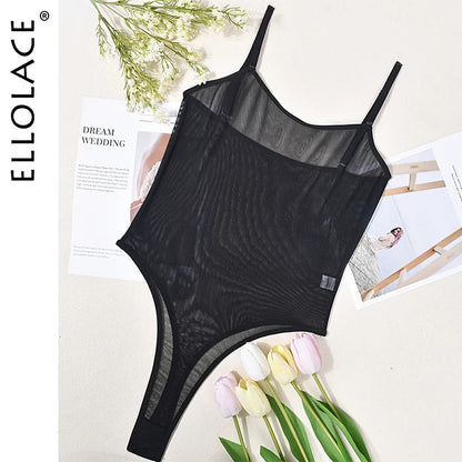 Ellolace Lace Bodysuit Sheer Mesh One Piece Bright Body Women Solid Sexy Top Crotchless Sissy Naked Tight Fitting Teddy Lingerie luvshop24