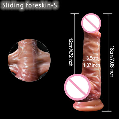 2 in1 Super Realistic Dildo Penis Sliding Foreskin+Ejaculating Big Dick Penetration Anal Female Masturbation Sexy Adult Sex toys luvshop24