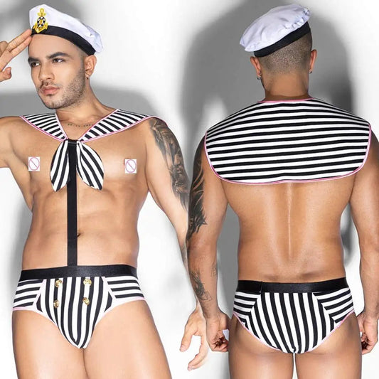 2025 Men's Sexy See-through Cosplay Sailor Uniform Male Erotic Naugty Party Roleplay Nave Costumes Gay Filter SM Bodysuit luvshop24