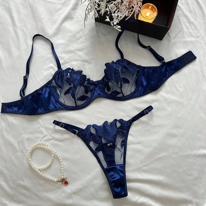 2025 Lace Sexy Erotic Floral Embroidery Lingerie Set For Women Sensual Erotic Sexy 2-Piece Bra + Panty Underwear Set luvshop24
