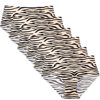 6pcs Women's Seamless Ice Silk Panties Female Mid Waist Plus Size Leopard Print Underwear Girls Fashion Brief Lady Comfort Panty luvshop24