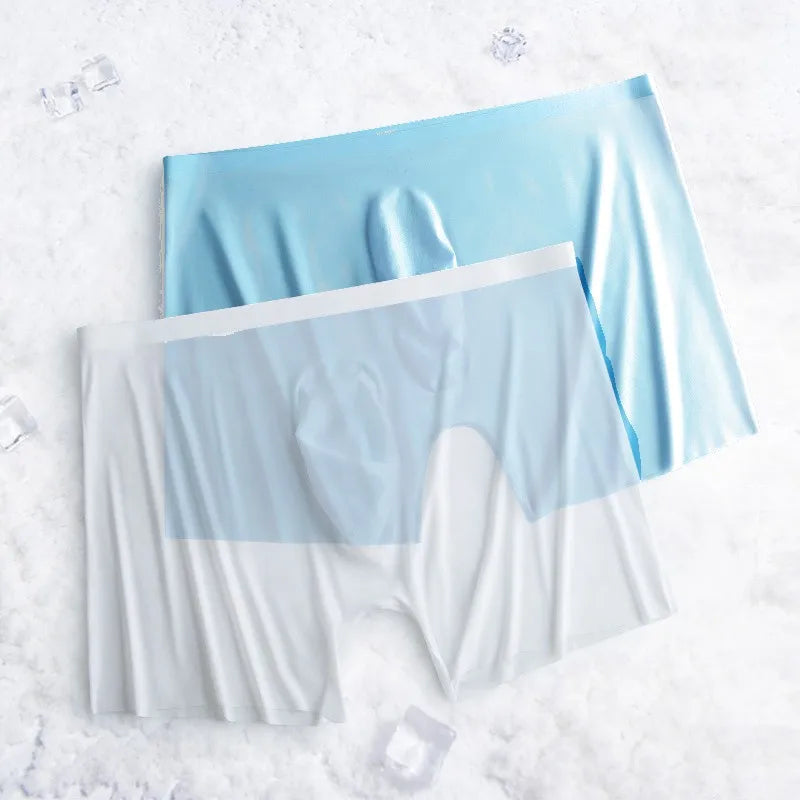 1-2 Pcs Ultra-thin Underwear Sexy Transparent 2022 New Mesh Ice Silk Mens Boxer Shorts Naked Seamless Plus Size Boxershorts Men luvshop24