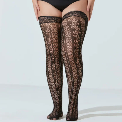 Lace Top Plus Size Knee Thigh High Socks for Women Stockings Sexy Stay Hold Up White Black Pink Red Long Stocking with Anti-slip luvshop24