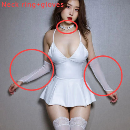 Women Erotic Lingerie Sexy Costume Bodycon Short Dresses Pu Leather Bodysuit Women A Line Dress Tight Perspective Nightclub Wear luvshop24