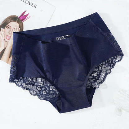 Lace Women's Panties French Seamless Underwear Female Ice Silk Briefs Solid Color Breathable Underpants Lingerie luvshop24