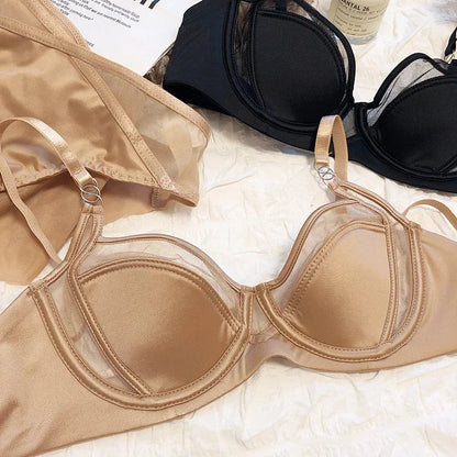 2 Pieces Sexy Underwear Set for Women Lace Push Up Bra French Thin Cup Comfort Brassiere Mesh Breathable Bralette Lingerie Set luvshop24