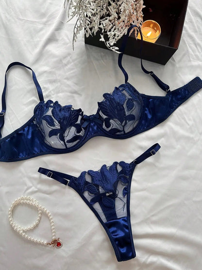 2025 Lace Sexy Erotic Floral Embroidery Lingerie Set For Women Sensual Erotic Sexy 2-Piece Bra + Panty Underwear Set luvshop24