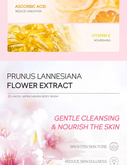 LAIKOU Sakura Shower Gel Long Moisturizing Smooth Long Lasting Fragrance Gentle Foam Body Cleansing Bath Product 100ml luvshop24