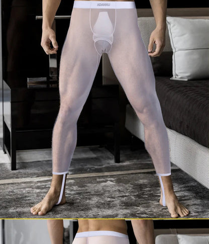 1/2/3PCS Men's Leggings Underwea Thin Sexy Transparent Ice Silk High Stretch Foot Anti Slip Pants Fitness Bottoms Pants AD776 luvshop24