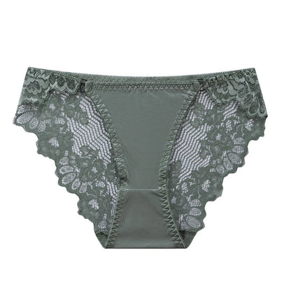 1pc Women's Sexy Lace Panties Satin Seamless Underwear Lace Mesh Sheer Low Waist Triangle Underwear Ladies Thin Breathable Brief luvshop24