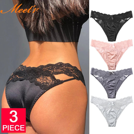 Meet'r 3Pcs/lot Women Sexy Lace Panties Low-waist Underwear Female G String Breathable Hollow out Lingerie Temptation Intimates luvshop24