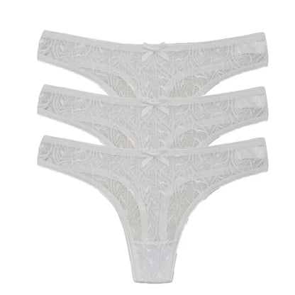 3PCS Low Waist Sexy Lace Panties Hollow Out G-Strings Female Solid Color Thongs Underwear Women Sexy Underpants Intimates luvshop24