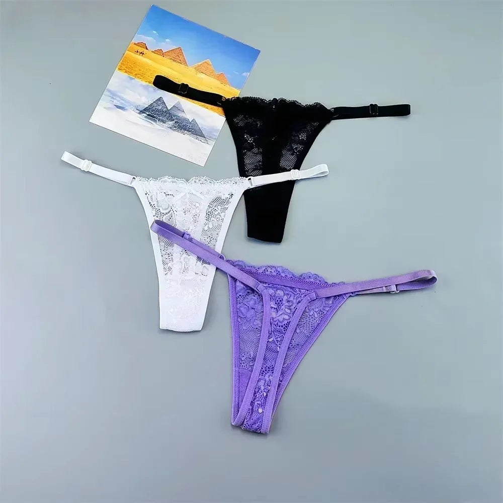 3Pcs Sexy Thongs Underwear for Women Perspective Lace G-String Panties Low Waist Plus Size Hot Wife Gift luvshop24