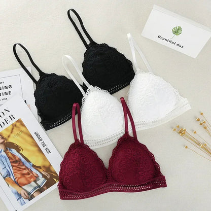 Lace Underwear Female Thin Section Bra Sexy Backless Lingerie Solid Color Embroidery Hollow Tube Top Black/RedWhite Bandeau Top luvshop24