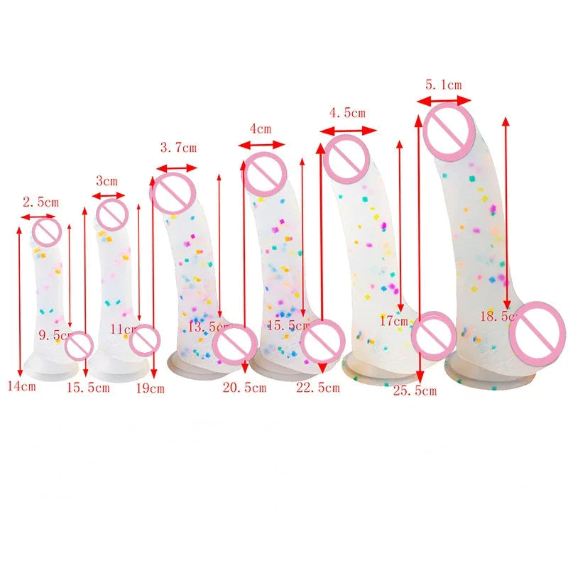 Confetti Dildo Realistic Clear Silicone Dildo, with Strong Suction Cup for Hands-Free Play, Realistic Penis for Women and Couple luvshop24
