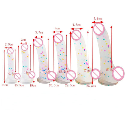 Confetti Dildo Realistic Clear Silicone Dildo, with Strong Suction Cup for Hands-Free Play, Realistic Penis for Women and Couple luvshop24