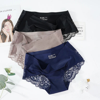 Lace Women's Panties French Seamless Underwear Female Ice Silk Briefs Solid Color Breathable Underpants Lingerie luvshop24