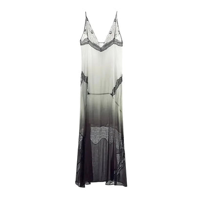 Lace Sling Long Dresses Women Sexy Sleeveless Split See Through Female Mesh Sheer Dress 2025 Summer New Lady Fashion Beach Robes luvshop24