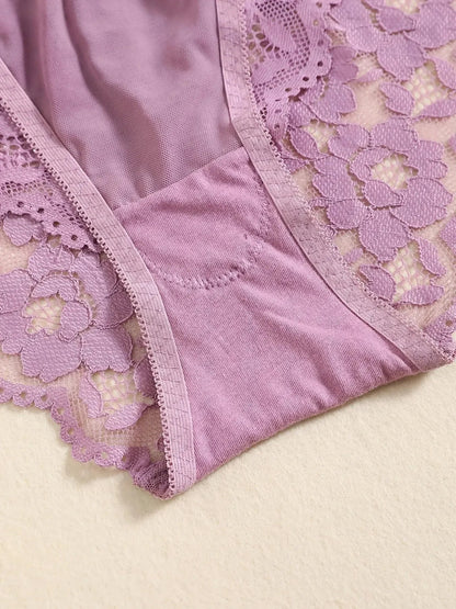 1 Set Elegant Erotic Lace Embroidery Breathable Fabric Lingeries : Push-Up Bra, Low Waist Sheer Panty - Ultimate Valentine's Day luvshop24