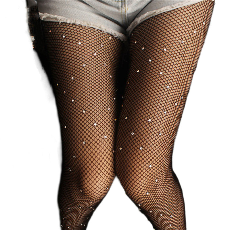 Women's Sexy Crystal Bling Stockings Rhinestone Fishnet Flash Mesh Ladies Skinny Sequins Pantyhose for Female Night Clubwear luvshop24