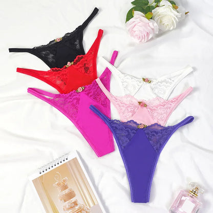 6pcs/pack Low Waist Sexy Lace Women's G-string Floral Elegant Sexy Lingerie Breathable Lady Thongs Fashion Panties Underwear luvshop24