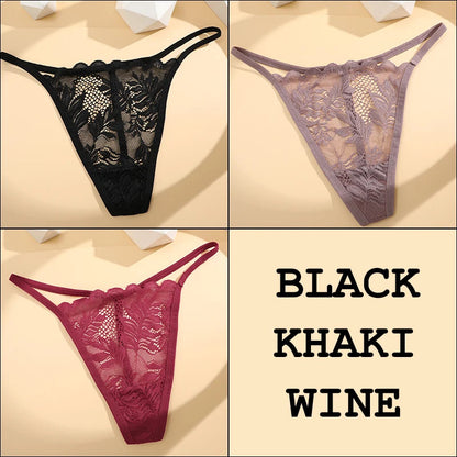 3Pcs Lace Thong For Women Low Rise Soft Intimates Lingerie Sexy Panties 6 Solid Color Ladies Comfortable Underpants Girls Panty luvshop24