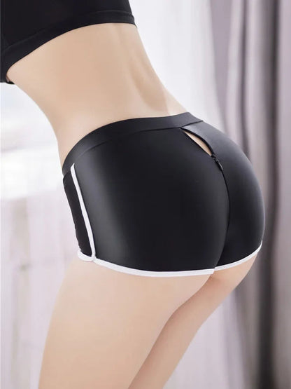 Women's Comfortable Beachwear Fitness Shorts Zipper Open Crotch Elasitc Yoga Panties Oil Shiny Smooth Tight Sexy Boxers luvshop24