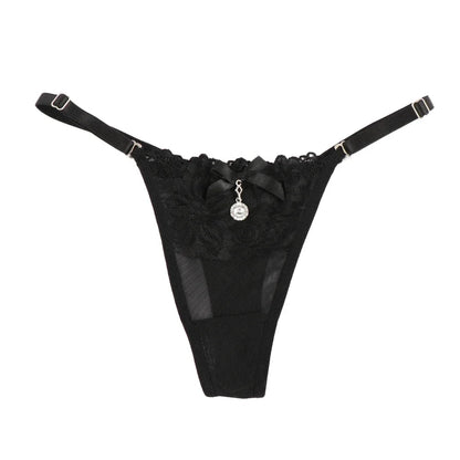 Women Lace Panties Thongs Pearl Pendant Lace Embroidery G-String T-Back Briefs Underwear Adjustable Ladies Panties Sexy Lingerie luvshop24